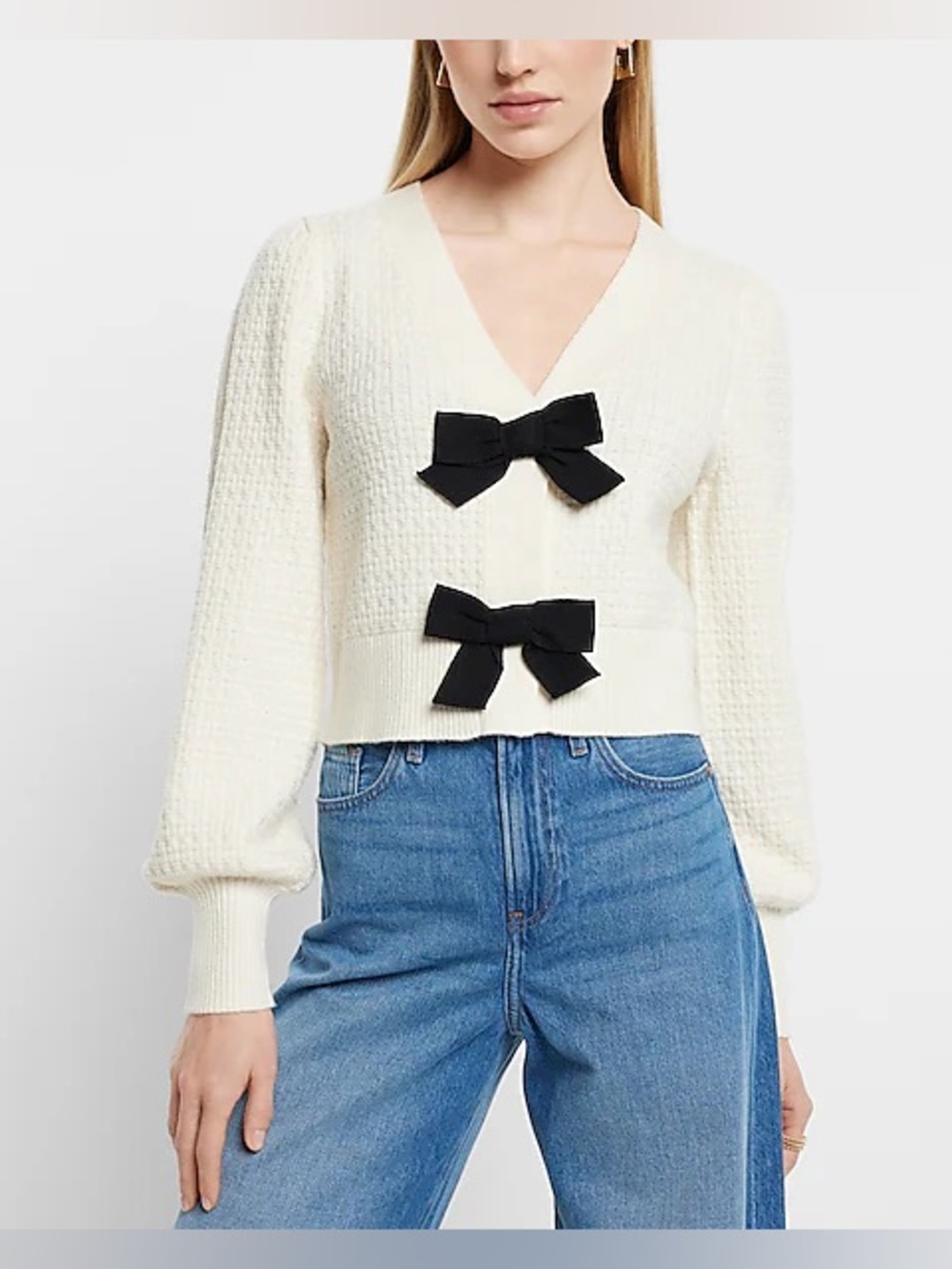 Express V-Neck Bow Cardigan